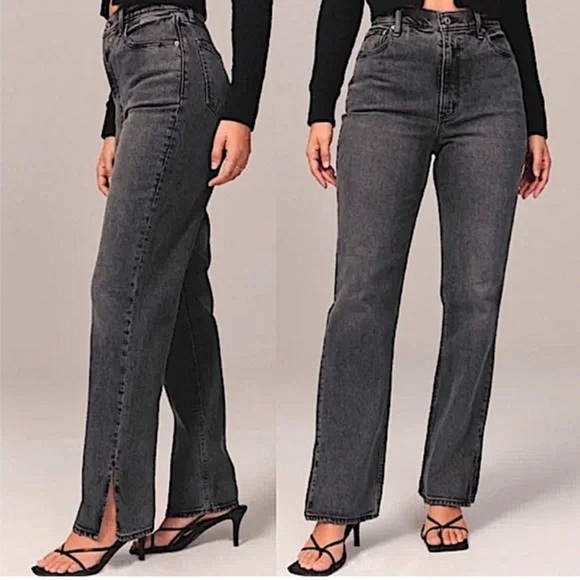 Abercrombie & Fitch The 90’s Straight Ultra High Rise Split Hem Jeans size 27 4R - Picture 1 of 11